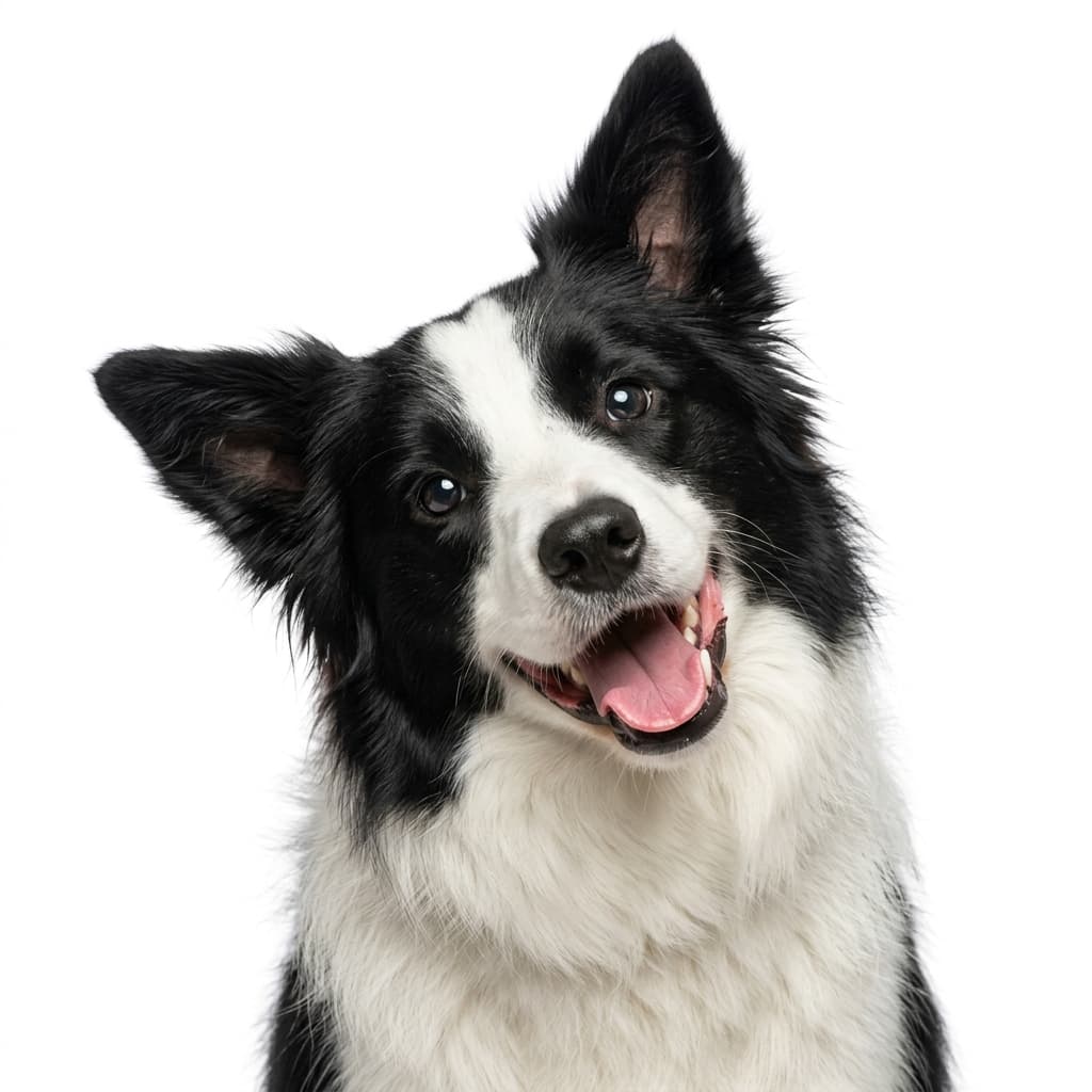 Happy dog smiling in quiz